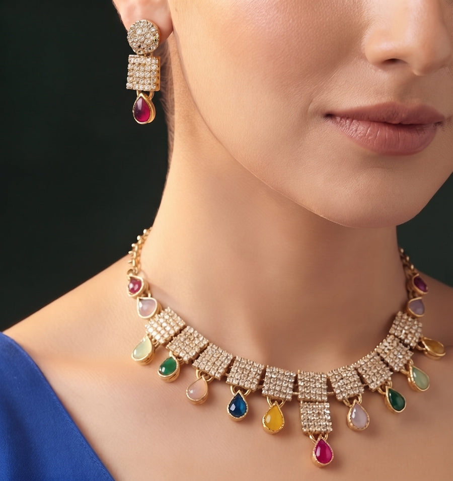 Women Gold Plated Multicolor Beaded Jewellery Set