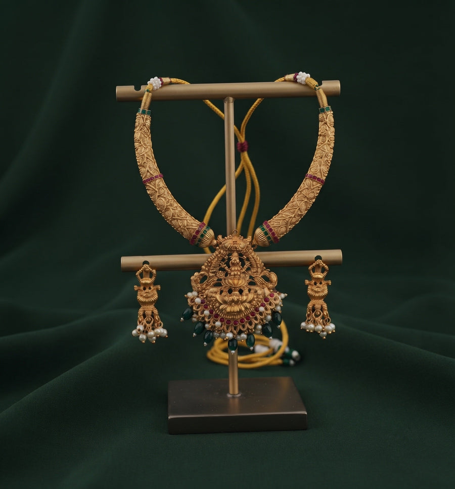Gold-Toned Traditional Laxmi Mata Temple Jewellery Set