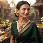 Gold-Toned Traditional Laxmi Mata Temple Jewellery Set