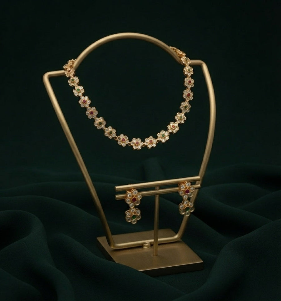 Gold-Toned Minimal Necklace with Earrings Jewellery Set