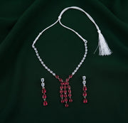 Women Silver Plated American Diamond With Red Ston Jewellery Set