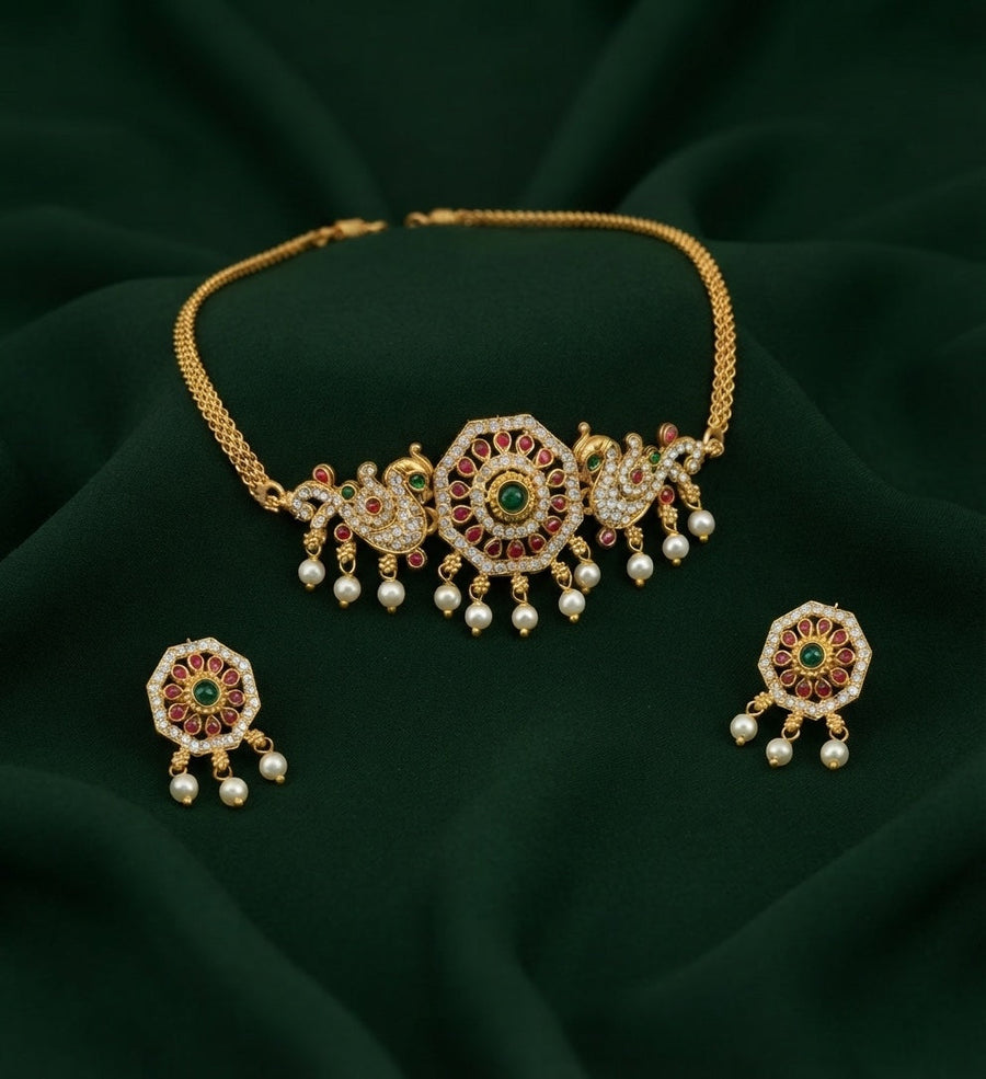 Women Gold Plated Pearls Choker Jewellery Set