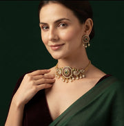 Women Gold Plated Pearls Choker Jewellery Set