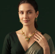 Women Gold Plated Leaf & Ganesha Traditional Jewellery Set