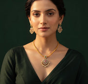 Gold-Toned Minimal Necklace with Earrings Jewellery Set