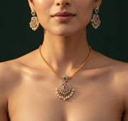 Gold-Toned Minimal Necklace with Earrings Jewellery Set