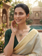 Gold-Toned Minimal Necklace with Earrings Jewellery Set