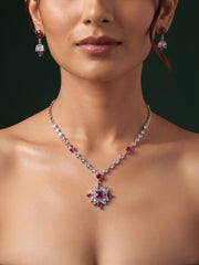 Women Silver Plated Fancy Stone & Diamond Jewellery Set