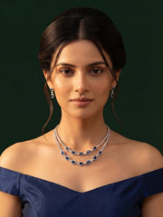 Women Silver Plated Fancy Stone & Diamond Jewellery Set