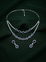 Women Silver Plated Fancy Stone & Diamond Jewellery Set
