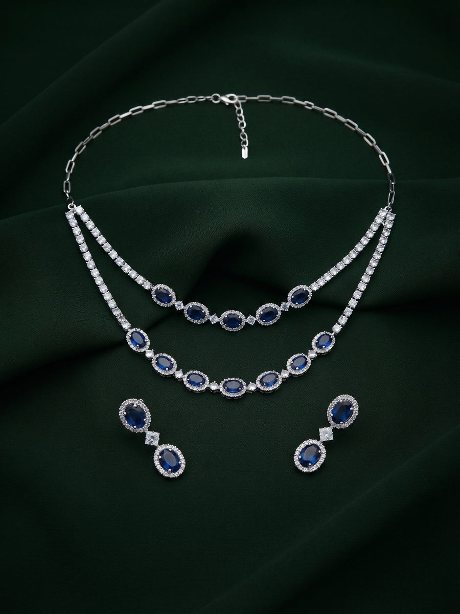 Women Silver Plated Fancy Stone & Diamond Jewellery Set