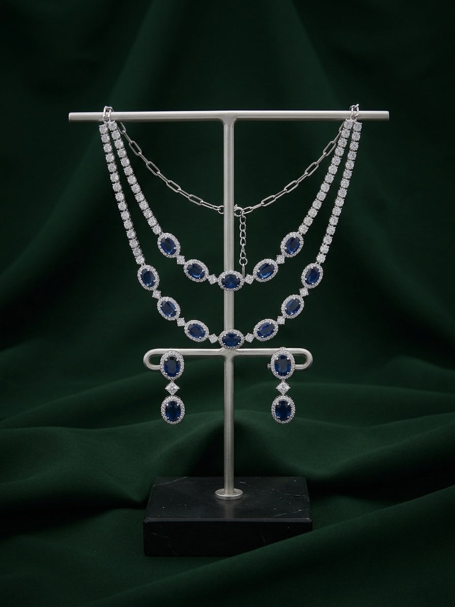 Women Silver Plated Fancy Stone & Diamond Jewellery Set