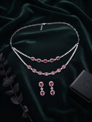 Women Silver Plated Fancy Stone & Diamond Jewellery Set