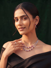 Women Silver Plated Fancy Stone & Diamond Jewellery Set