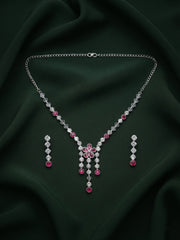 Women Silver Plated Fancy Stone & Diamond Jewellery Set