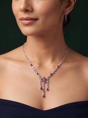 Women Silver Plated Fancy Stone & Diamond Jewellery Set