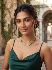 Green & Silver-Toned American Diamond Necklace and Earrings Set