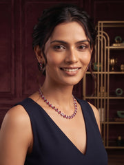 Wine & Silver-Toned American Diamond Necklace and Earrings Set