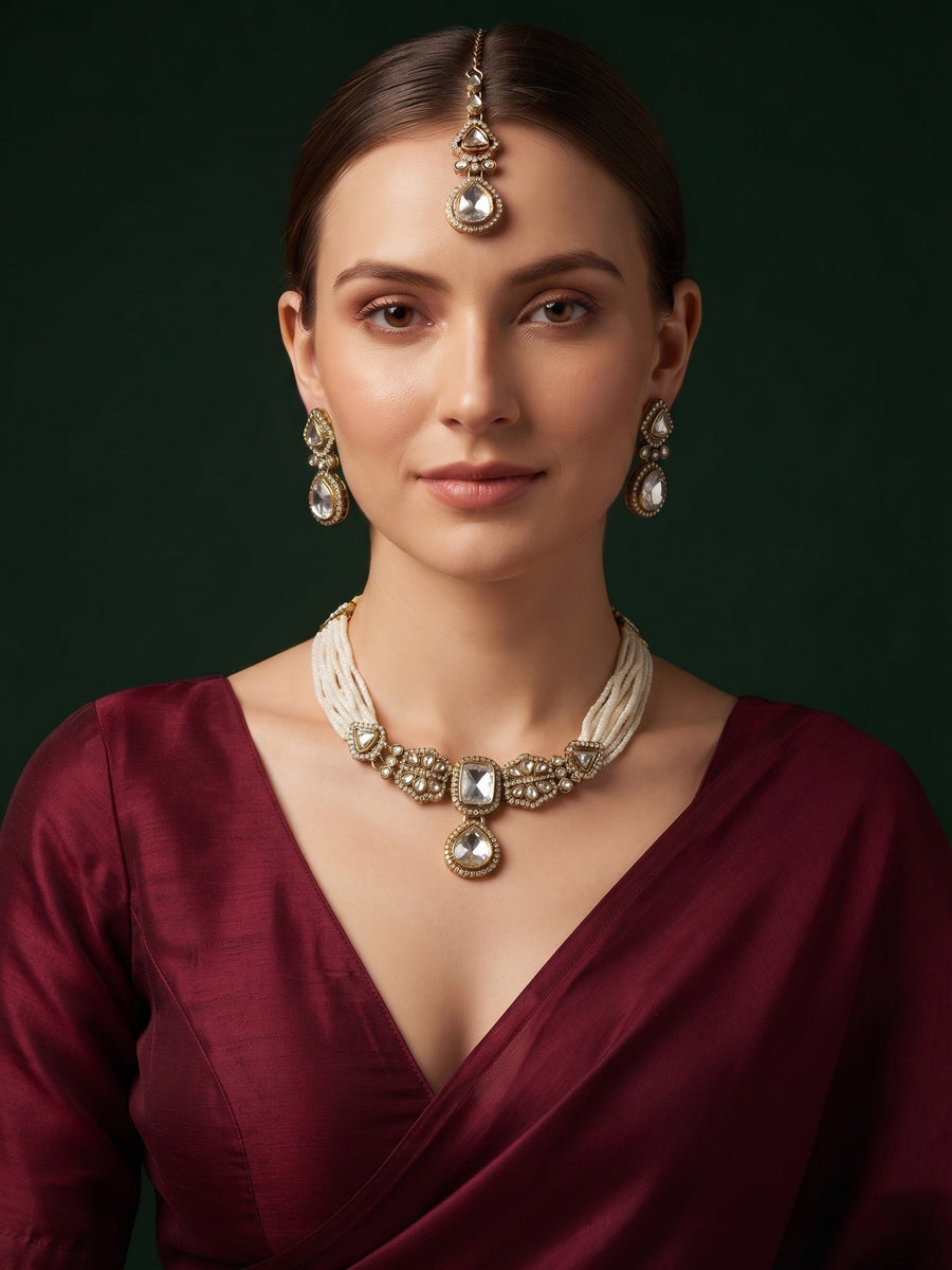 Women Gold Plated Pearls Choker Jewellery Set