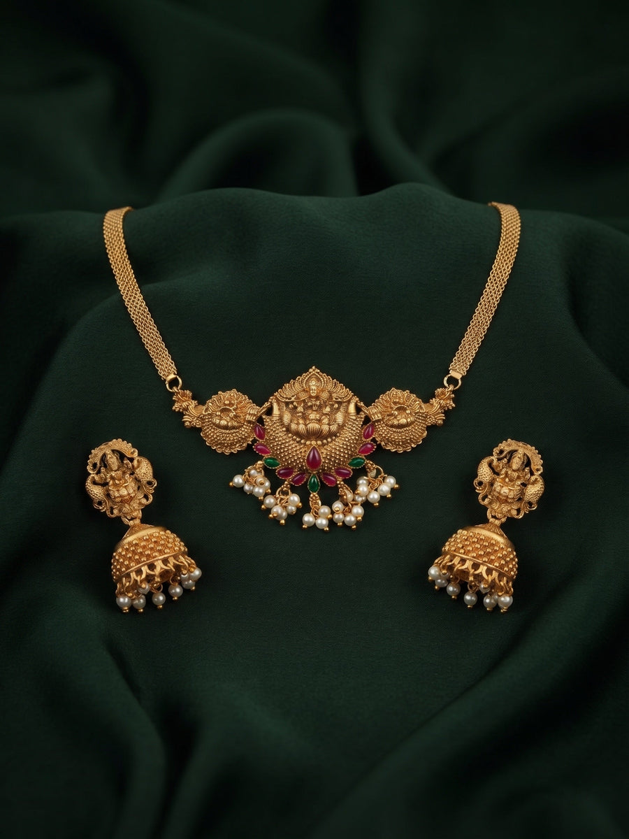Gold-Toned Traditional Temple Choker Jewellery Set