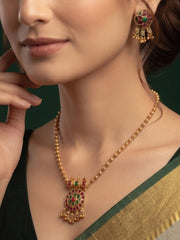 Gold-Toned Minimal Necklace with Earrings Jewellery Set