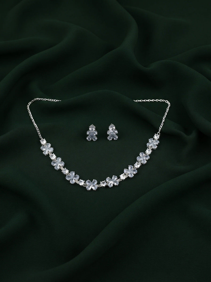 Women Silver Plated American Diamod Beaded Jewellery Set