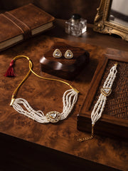 Beautiful White Pearls Statement Jewellery Set with Bracelete