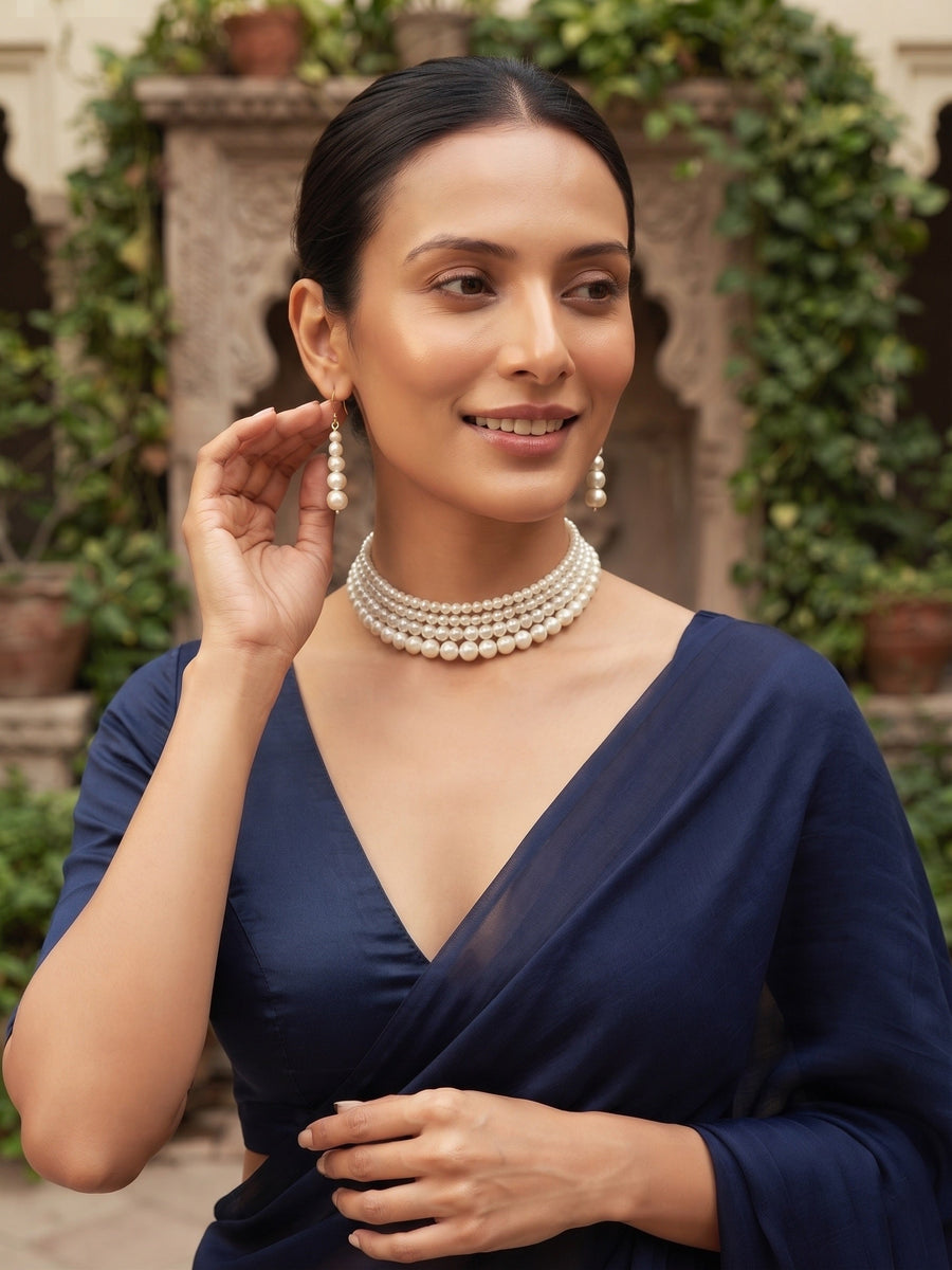 Beautiful White Pearls Statement Jewellery Set For Women