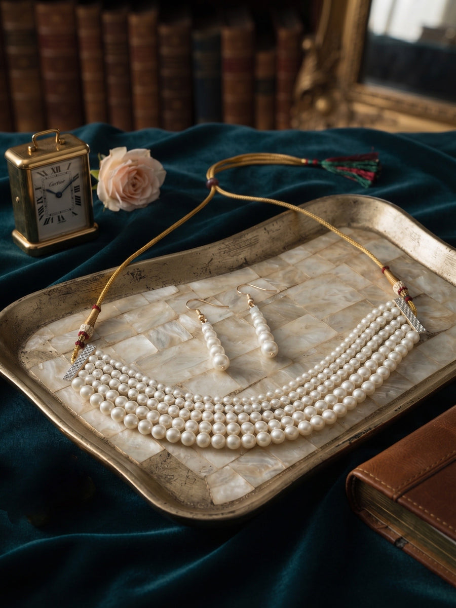 Beautiful White Pearls Statement Jewellery Set For Women