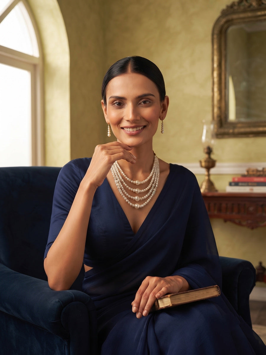 Beautiful White Pearls Statement Jewellery Set with Bracelete