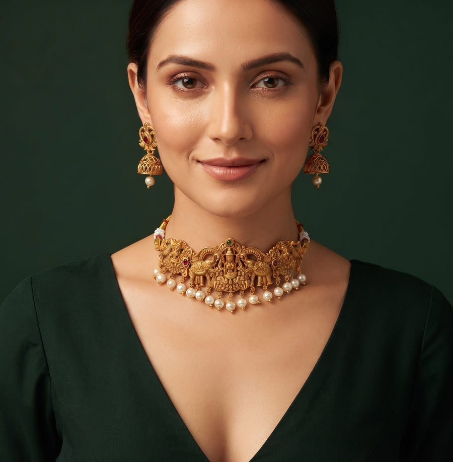 Women Gold Plated Traditional Choker Jewellery Set