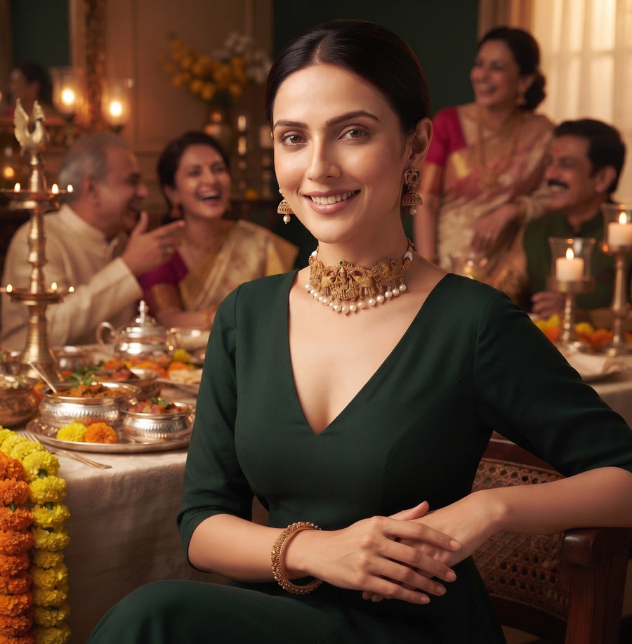 Women Gold Plated Traditional Choker Jewellery Set
