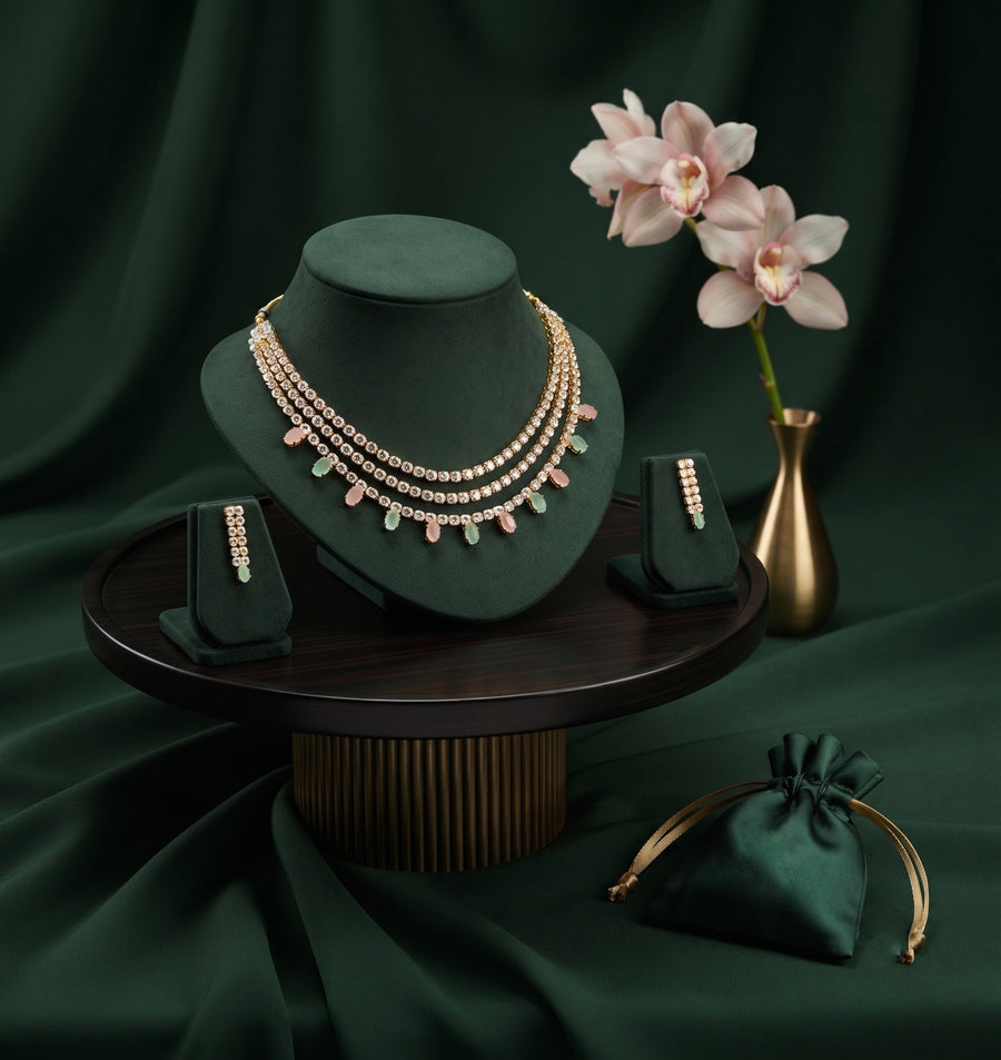 Women Gold Plated Ston Beaded Minimal Jewellery Set