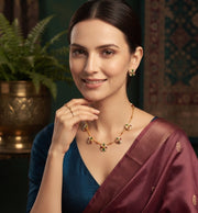 Gold-Toned Floral Necklace & Earrings Jewellery Set