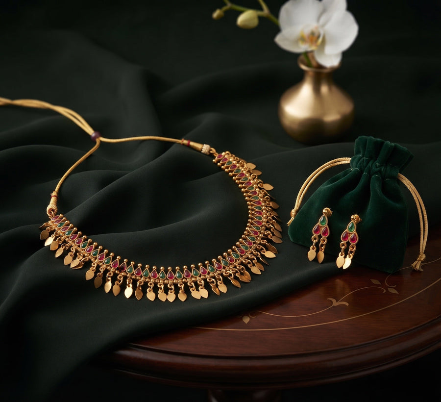 Women Gold Plated Ston Beaded Minimal Jewellery Set