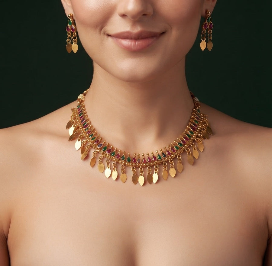 Women Gold Plated Ston Beaded Minimal Jewellery Set