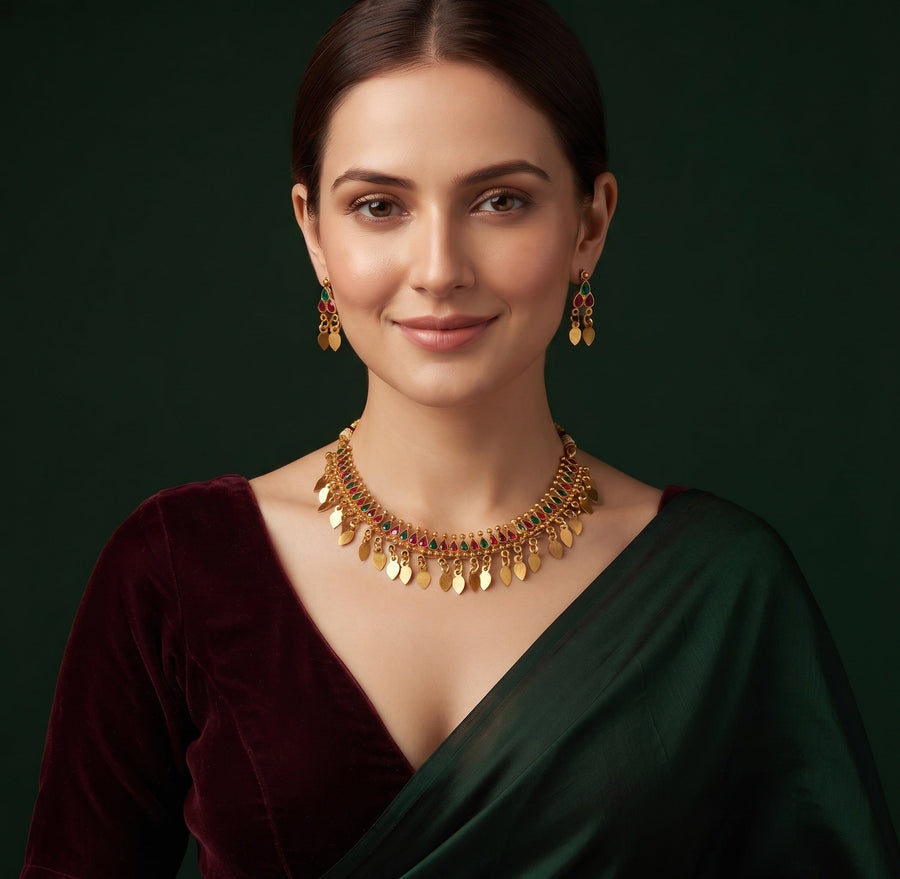 Women Gold Plated Ston Beaded Minimal Jewellery Set
