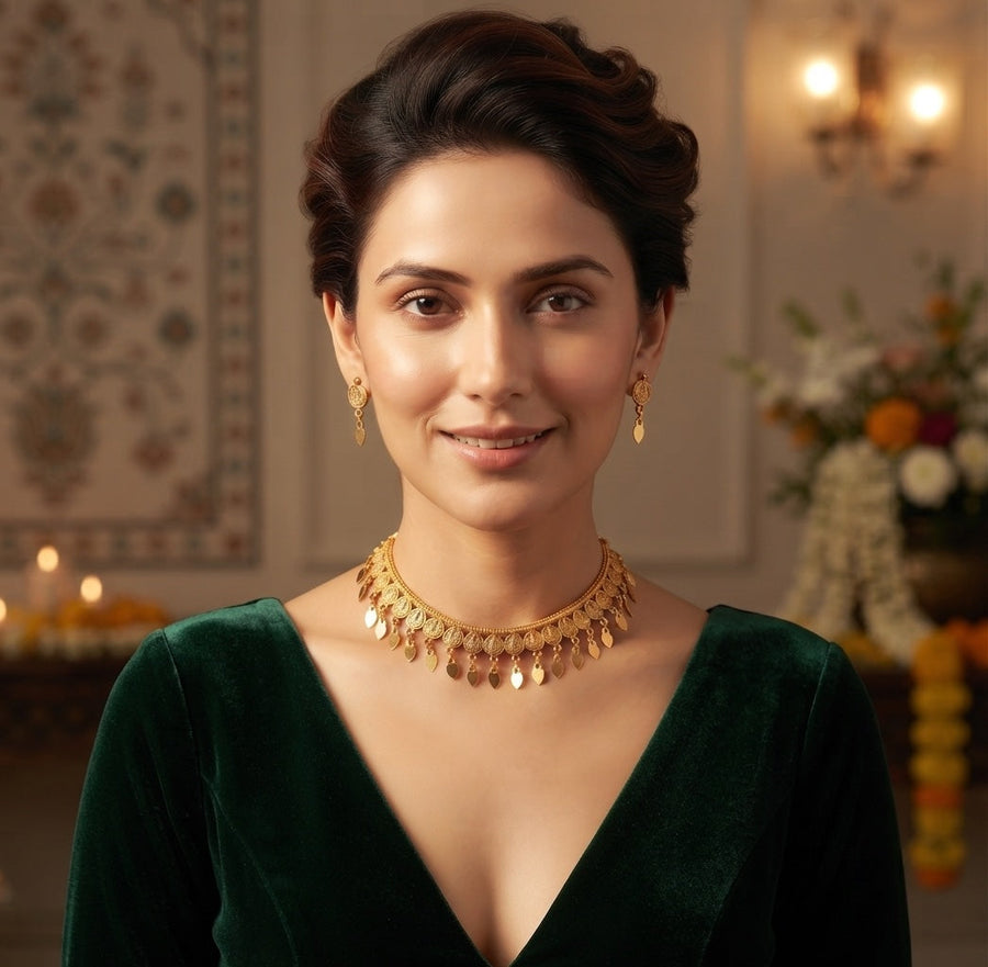 Women Gold Plated Traditional Choker Jewellery Set