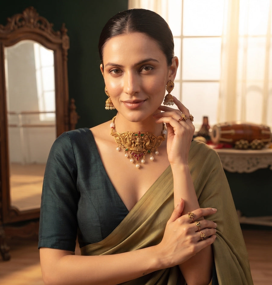 Women Gold Plated Traditional Choker Jewellery Set