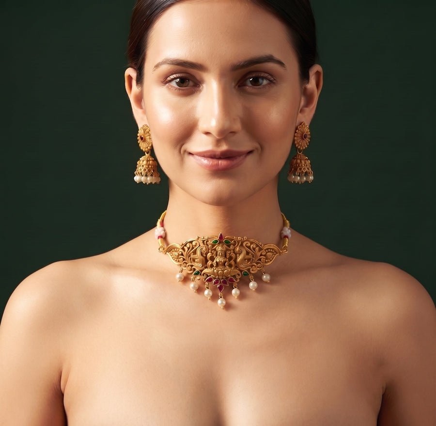 Women Gold Plated Traditional Choker Jewellery Set