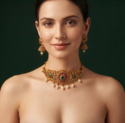 Women Gold Plated Traditional Choker Jewellery Set