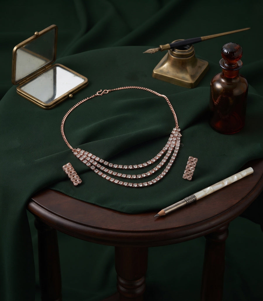 Rose Gold Plated Kundan & Diamond Jewellery Set
