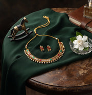 Gold-Toned Minimal Necklace with Earrings Jewellery Set
