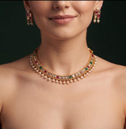Gold-Toned Minimal Necklace with Earrings Jewellery Set