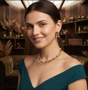 Gold-Toned Minimal Necklace with Earrings Jewellery Set