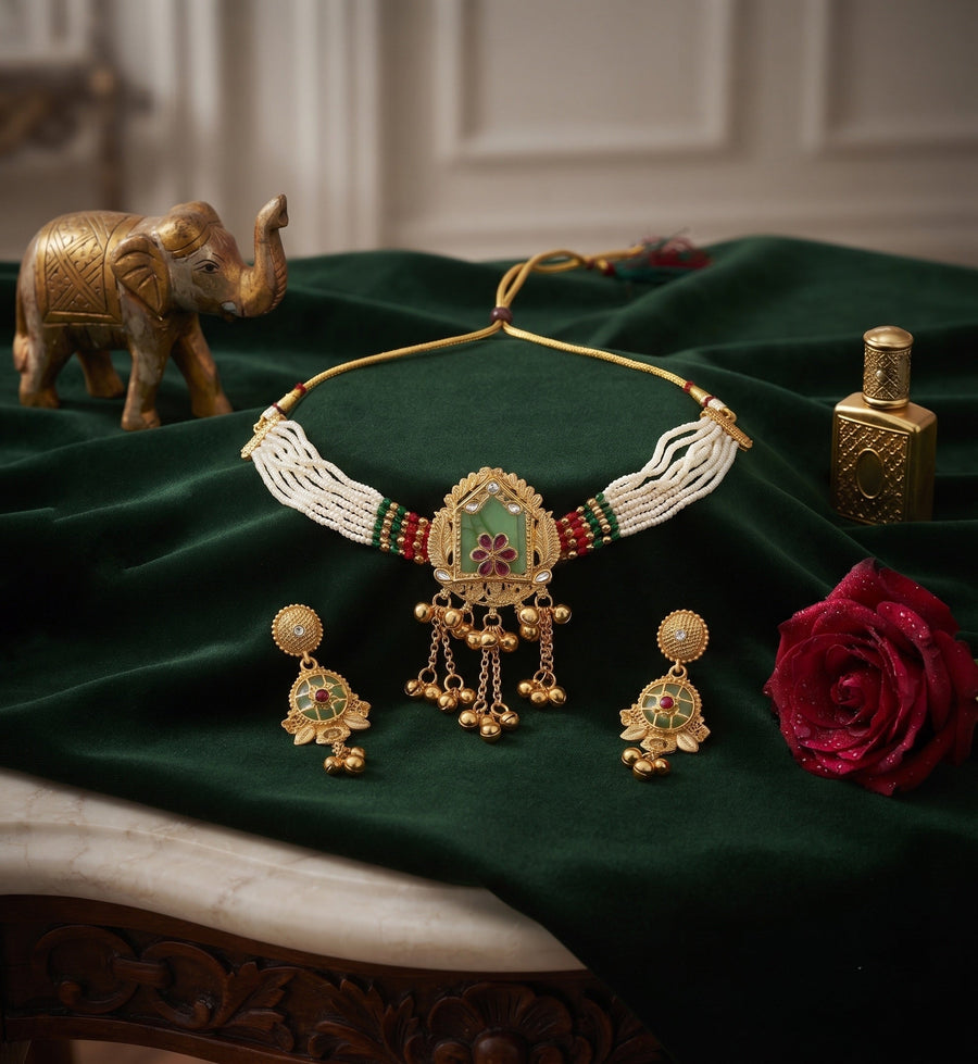 Women Gold Plated Rajawadi Har Jewellery Set