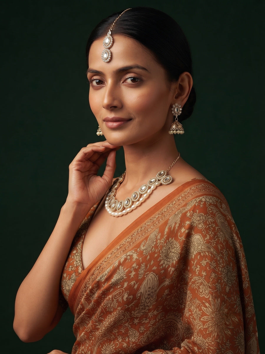 Women Gold Plated Kundan Beaded Jewellery Set