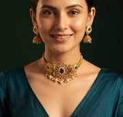 Women Gold Plated Traditional Choker Jewellery Set