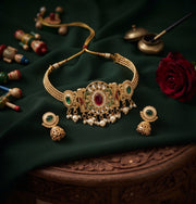 Women Gold Plated Traditional Choker Jewellery Set