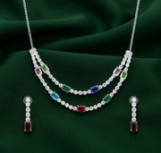 Women Silver Plated American Diamod Beaded Jewellery Set
